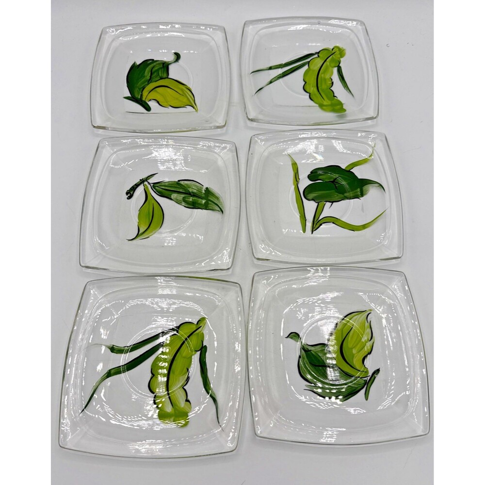 Vintage Hazel-Atlas MCM 5 3/8" Side Plate/Saucer Obverse Hand Painted Set Of 6